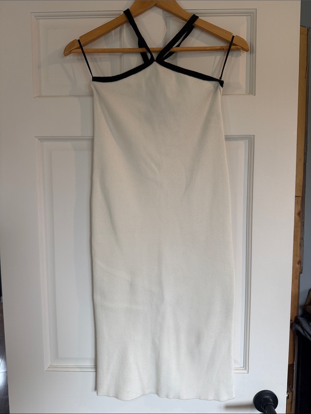 NWOT Forever 21 White Midi Slip Dress with Black Trim-Strap Detail